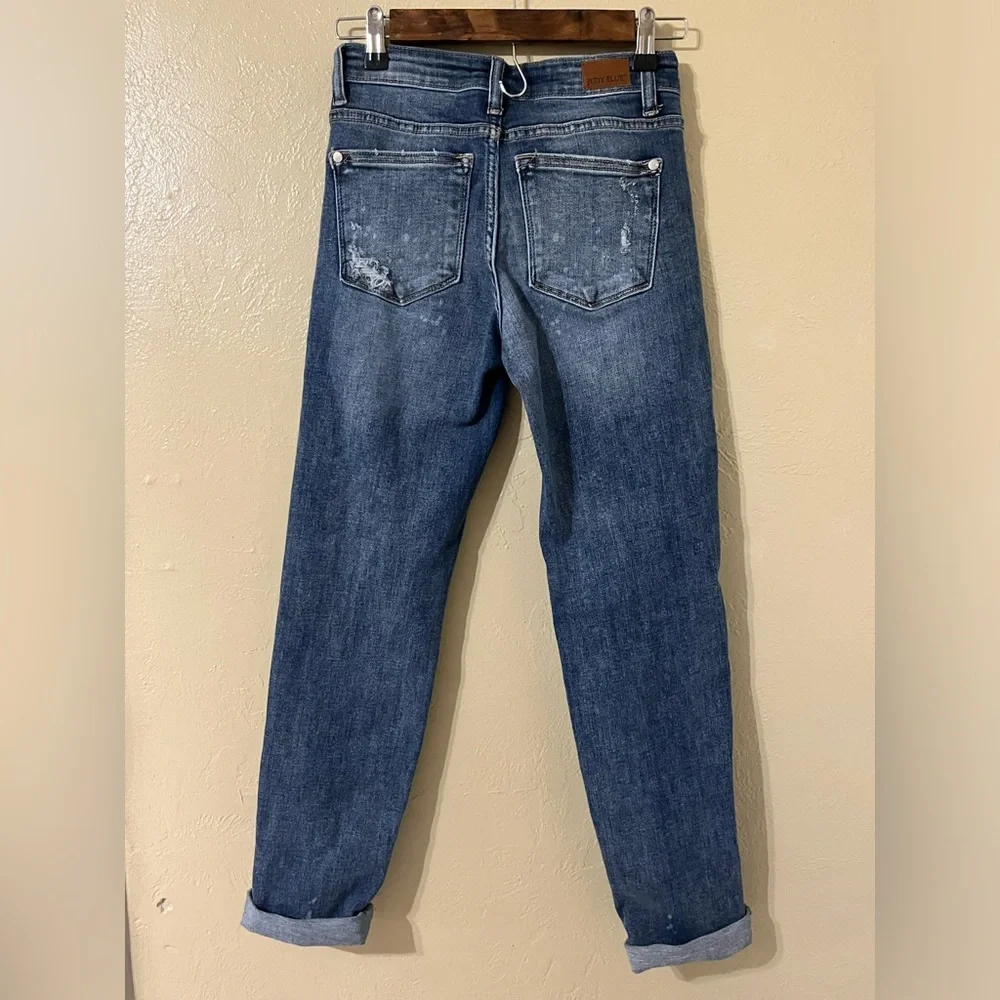 Judy Blue Boyfriend Distressed Denim Blue Jeans Junior Size 0/24 JJ206 - Picture 2 of 3
